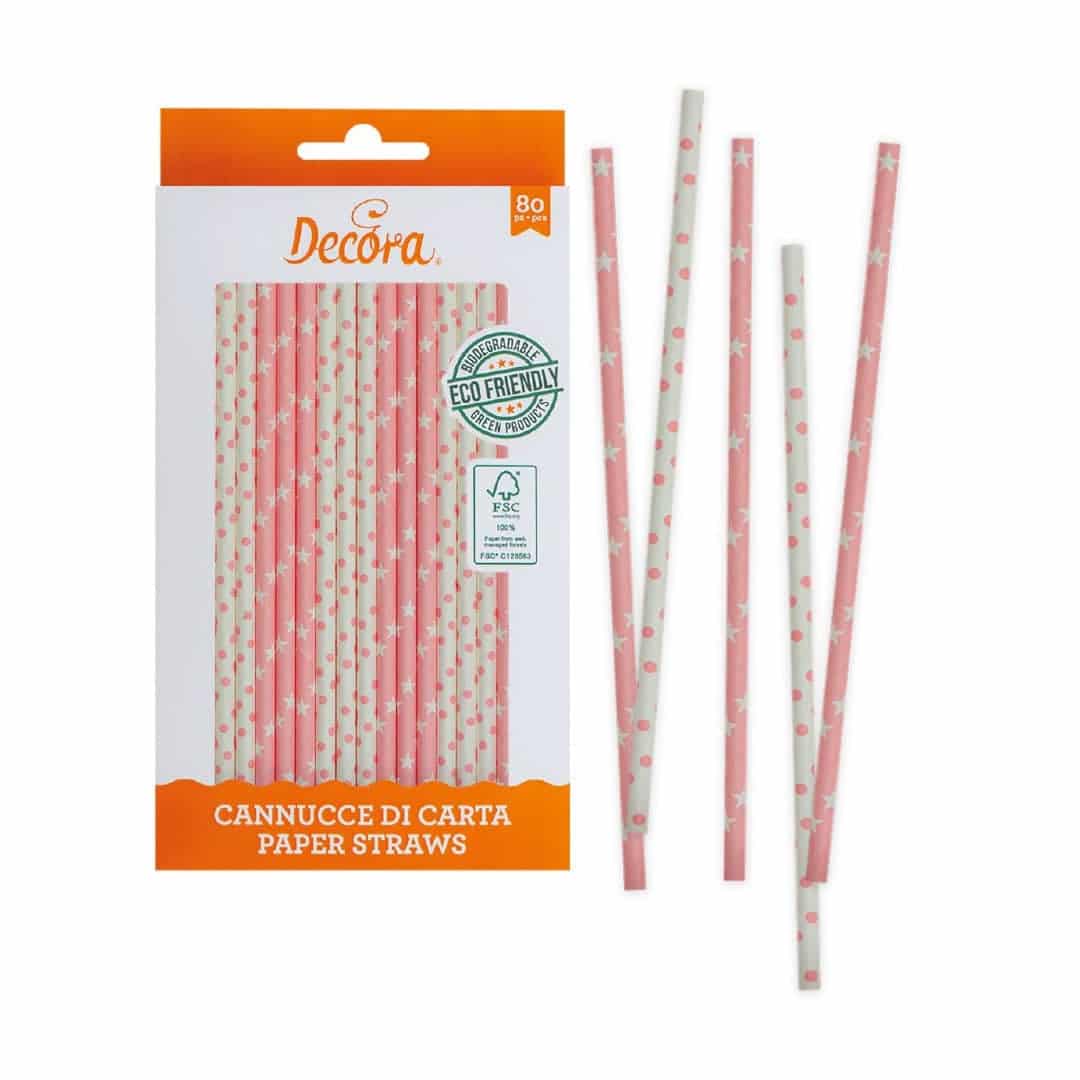 80 bastoncini di cannucce di carta rosa e bianca