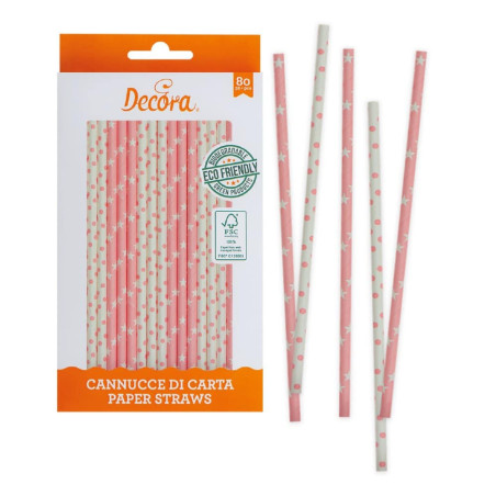 80 bastoncini di cannucce di carta rosa e bianca