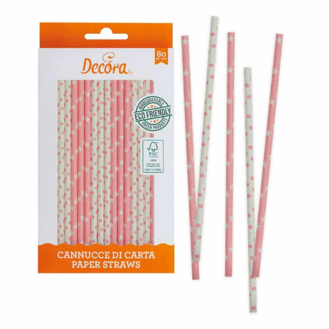 80 bastoncini di cannucce di carta rosa e bianca