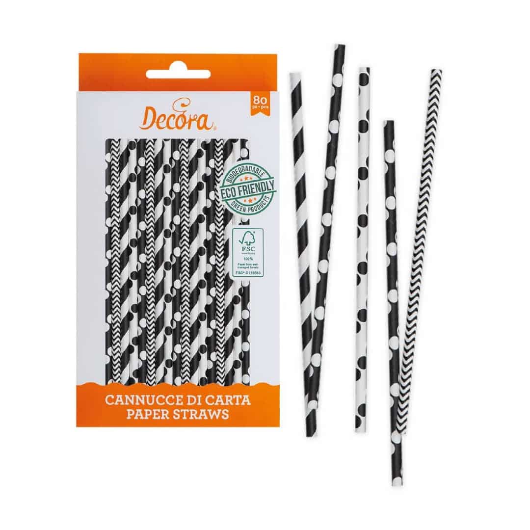 80 bastoncini di paglia di carta in bianco e nero