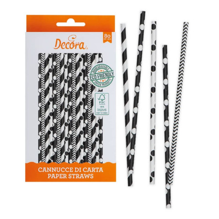 80 bastoncini di paglia di carta in bianco e nero