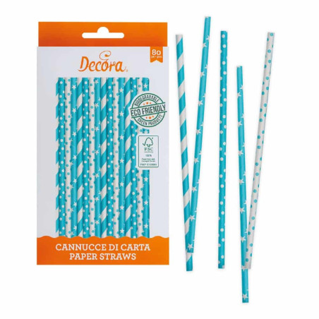 80 bastoncini di cannucce di carta blu