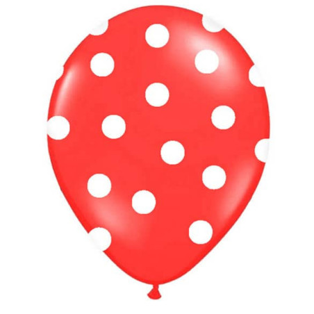 6 palloncini rossi con pois bianchi - 30 cm