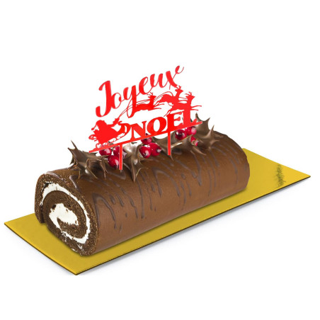 Cake topper "Joyeux Noel" per torta di Natale rosso con slitta di Babbo Natale