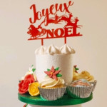 Cake topper rosso per torta natalizia "Buon Natale" e slitta di Babbo Natale e renne