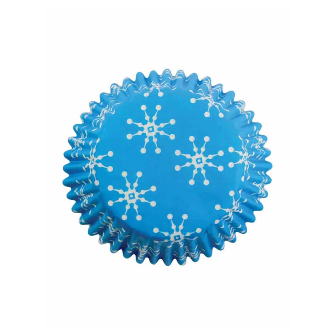 mini pirottini di carta blu per muffin con motivo a fiocco di neve
