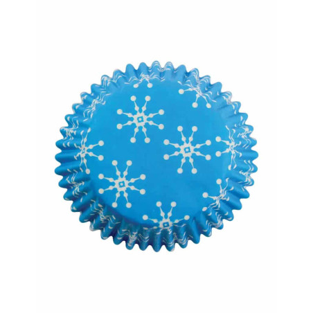 mini pirottini di carta blu per muffin con motivo a fiocco di neve