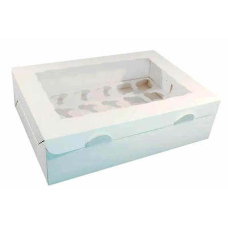 Scatola per 24 mini cupcakes bianchi con inserto
