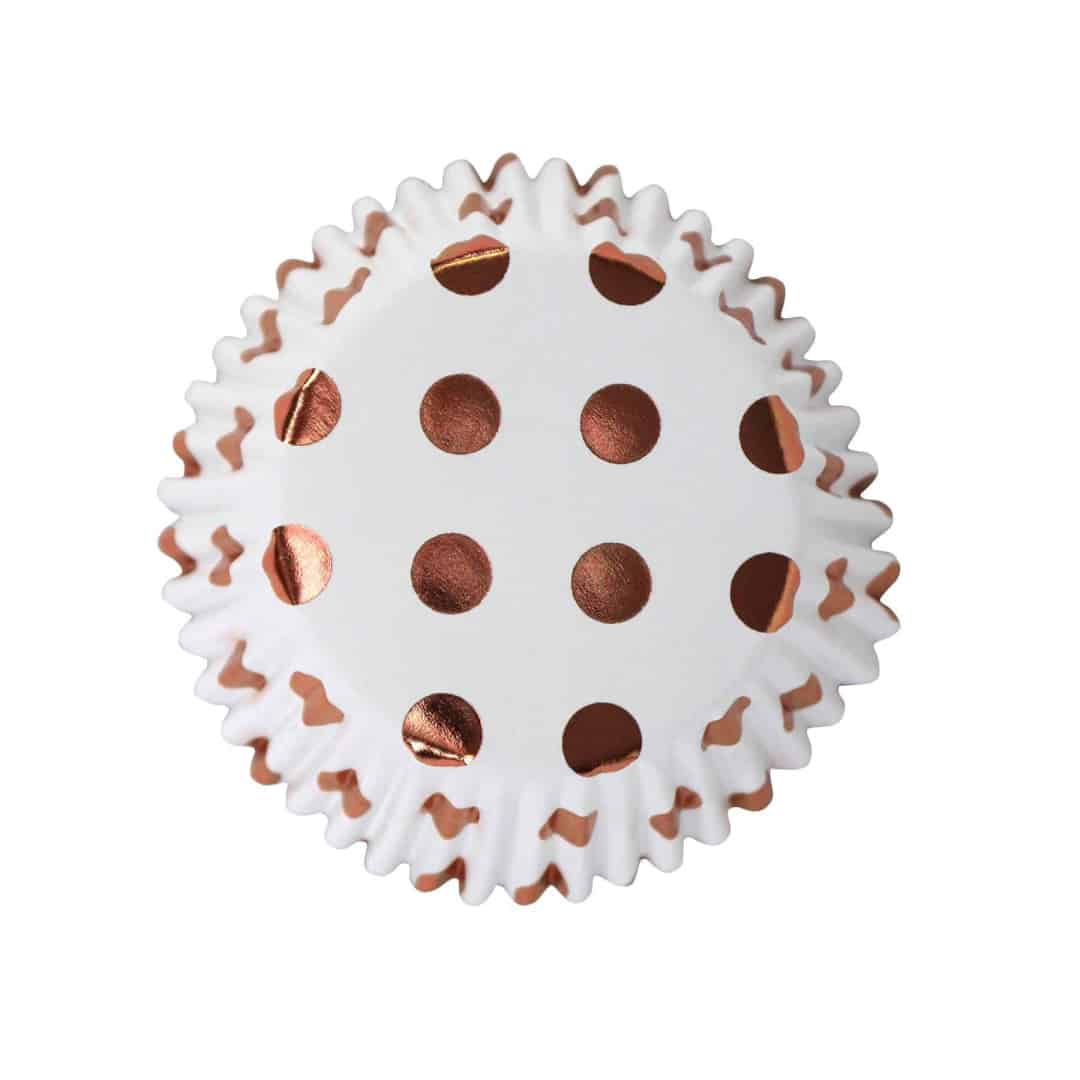 30 pirottini bianchi con pois oro rosa