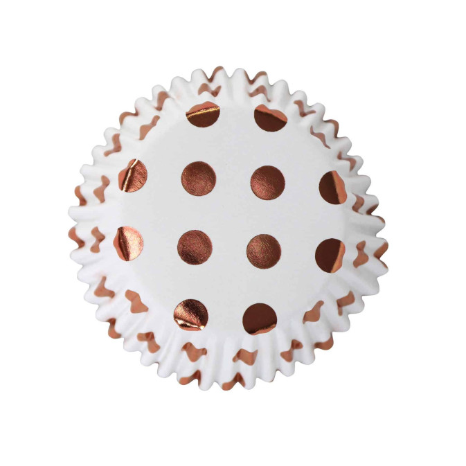 30 pirottini bianchi con pois oro rosa