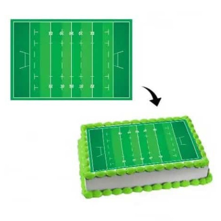Decorazione torta campo da rugby con foglie di zucchero