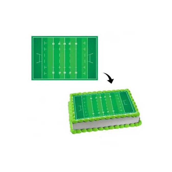 Decorazione torta campo da rugby con foglie di zucchero