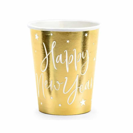 6 tazze dorate di Felice Anno Nuovo