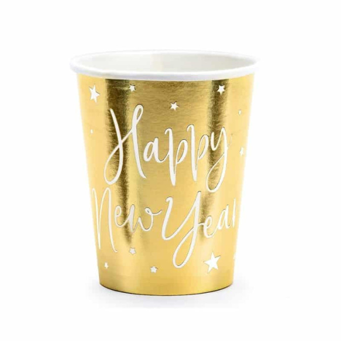 6 tazze dorate di Felice Anno Nuovo