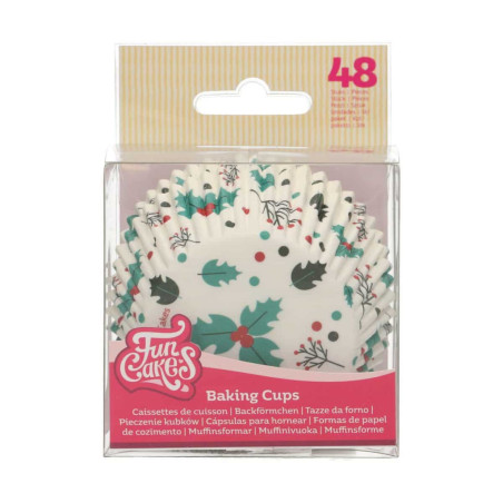48 pirottini per cupcake natalizi con foglie di agrifoglio