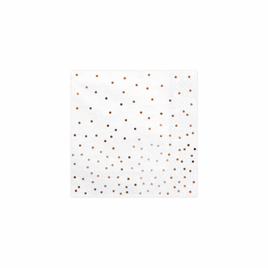 20 tovaglioli di carta bianca con pois rosa-oro