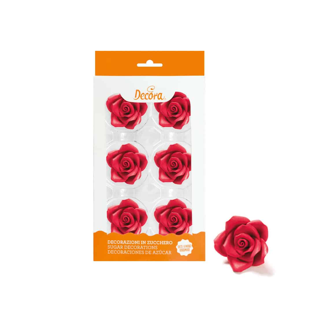 6 rose in zucchero rosso