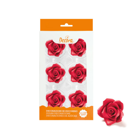 6 rose in zucchero rosso