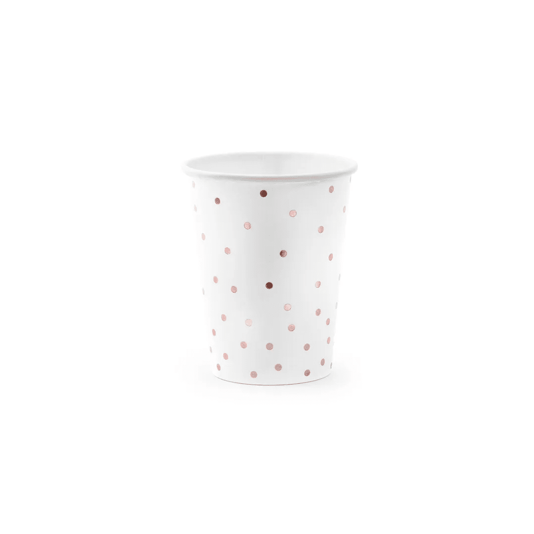 6 bicchieri-in-cartone-bianchi-a-pois-rosa-oro