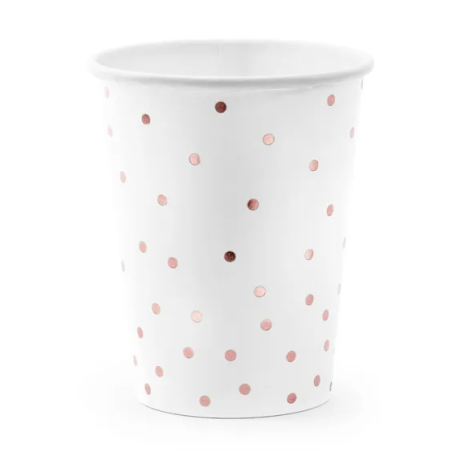 6 bicchieri-in-cartone-bianchi-a-pois-rosa-oro