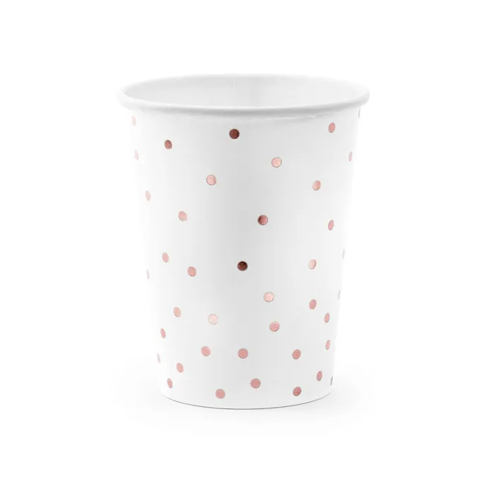 6 bicchieri-in-cartone-bianchi-a-pois-rosa-oro