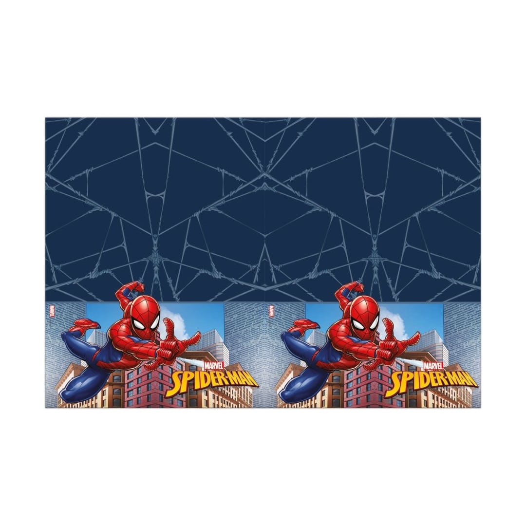 Tovaglia rettangolare in plastica per compleanno con tema Spiderman e l'eroe combattente del crimine, 120 x 180 cm