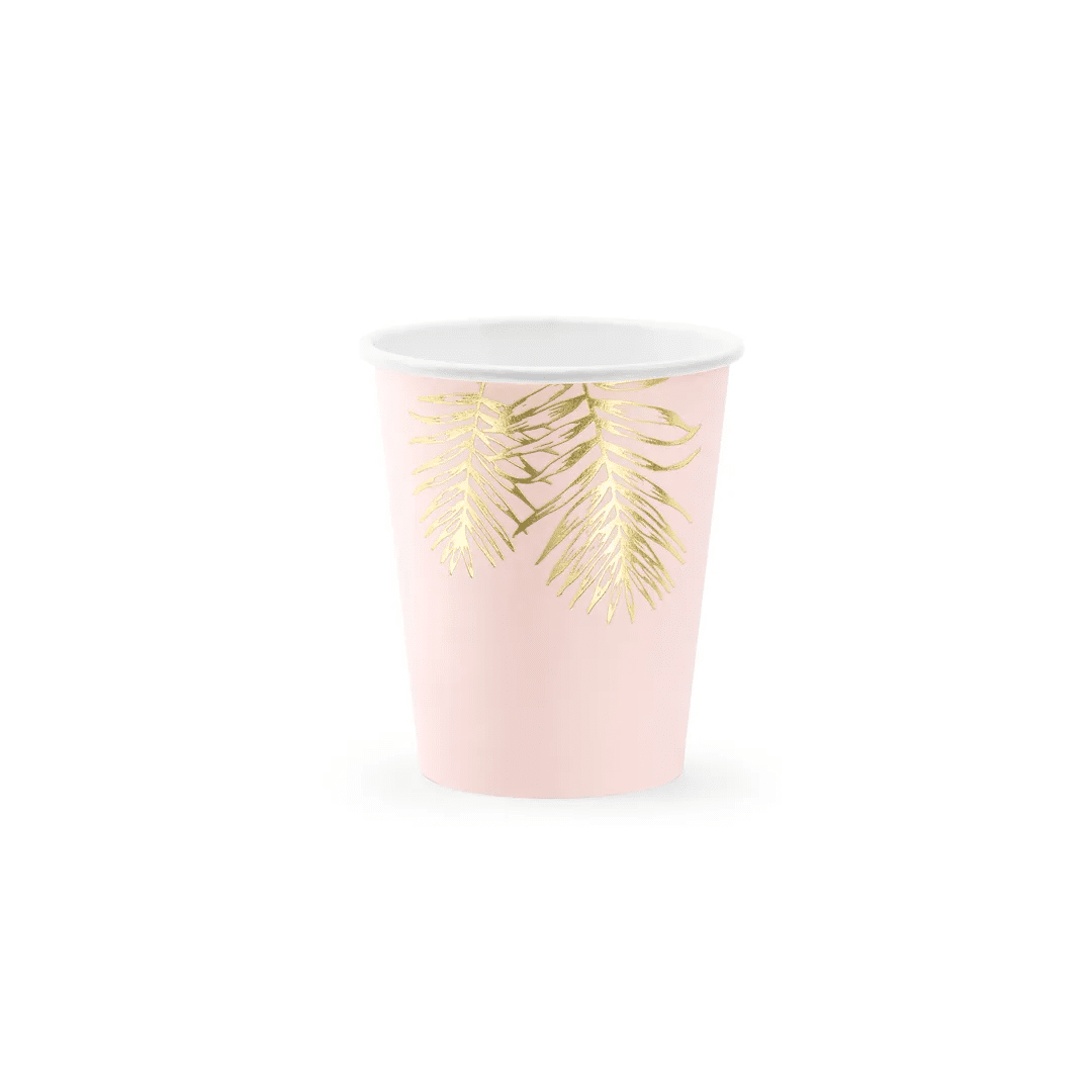tazze rosa con fogliame oro