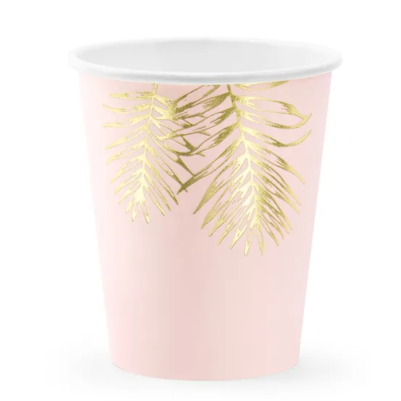 tazze rosa con fogliame oro