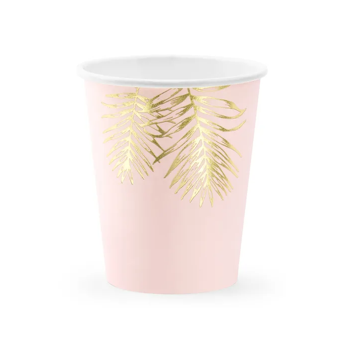 tazze rosa con fogliame oro
