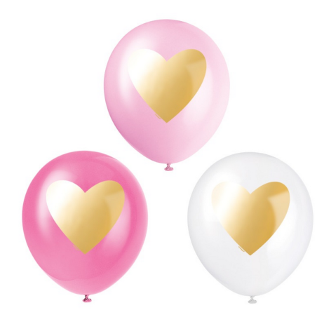 6 palloncini metallici con motivo a cuore