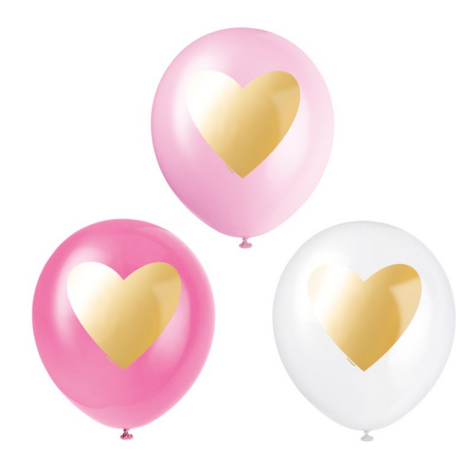 6 palloncini metallici con motivo a cuore