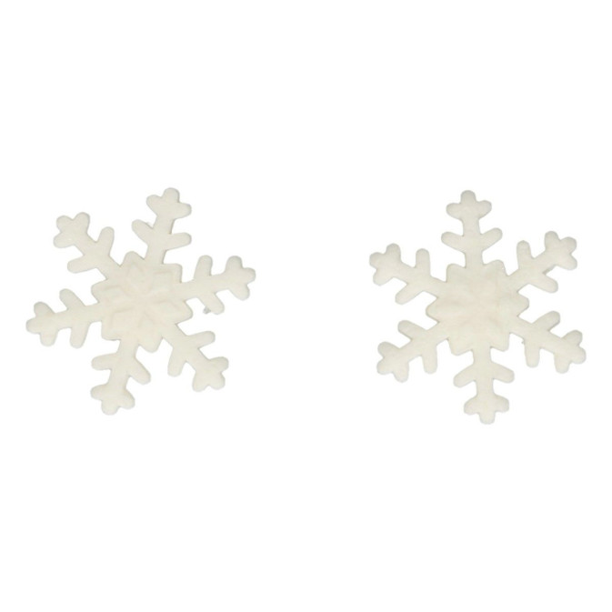 decorazioni a forma di fiocco di neve di zucchero bianco per tronchetto di Natale