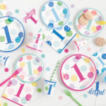 8 piatti in cartoncino 1 anno rosa