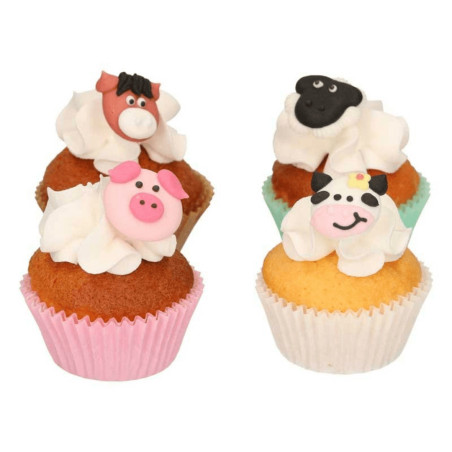 decorazione di animali da fattoria su cupcake