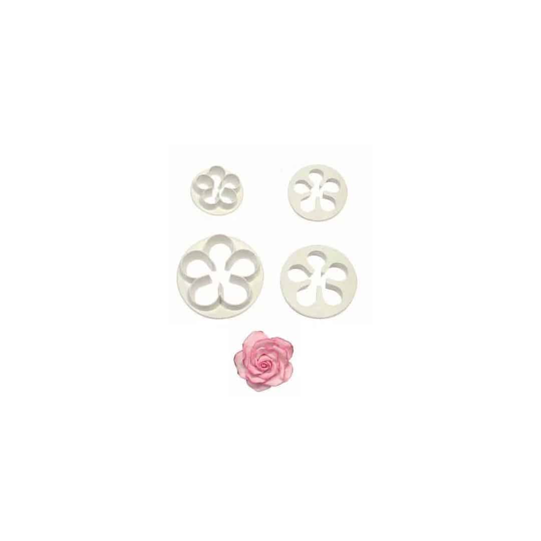 4 stampini per realizzare una rosa in pasta di zucchero