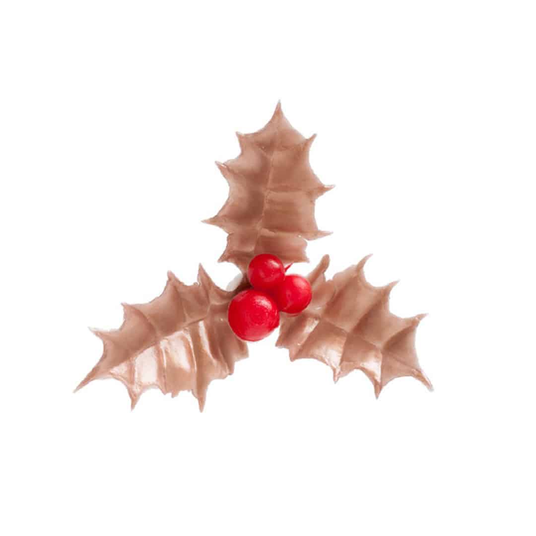 10 stuzzicadenti in bronzo con foglie di agrifoglio per il ceppo di Natale