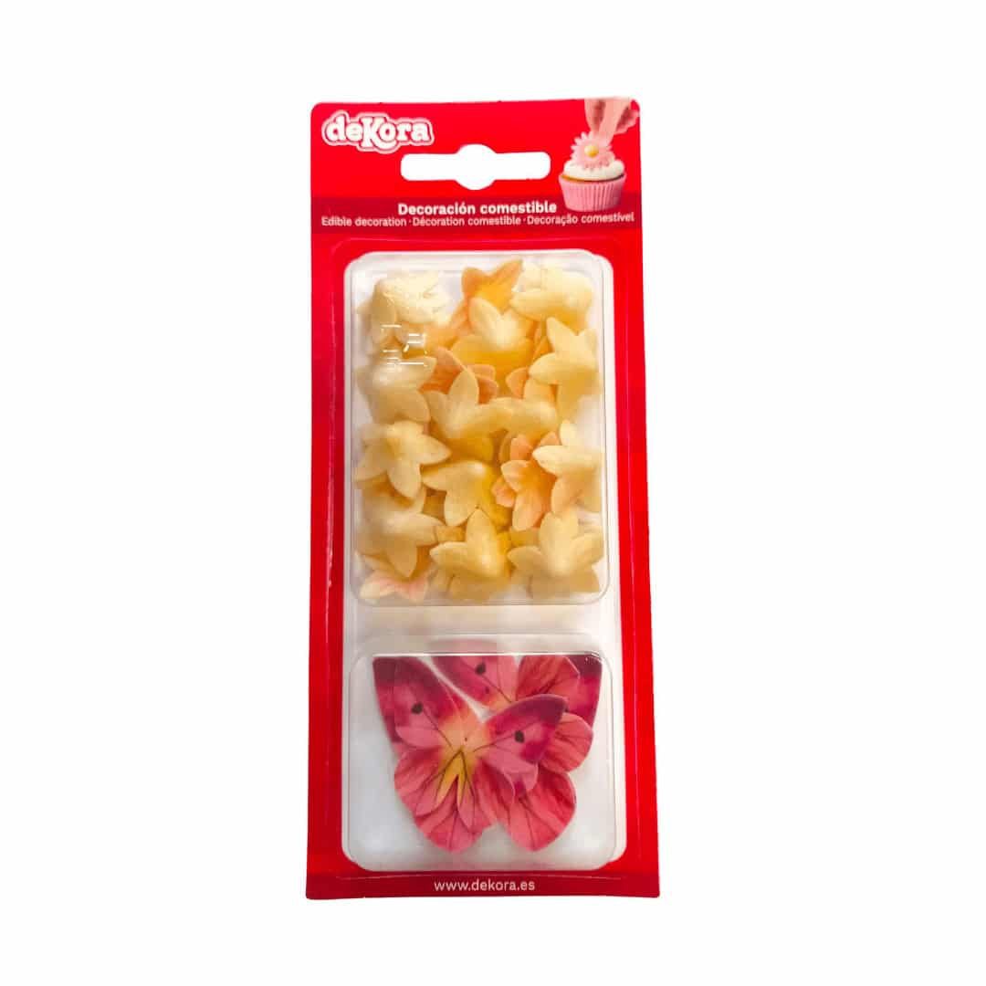farfalle rosse e fiori gialli in matzo