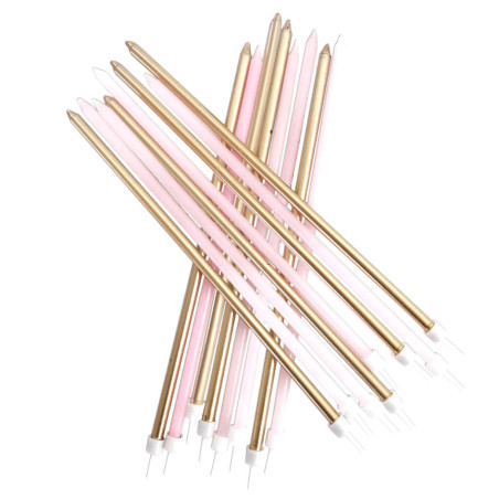 lunghe candele dorate e rosa
