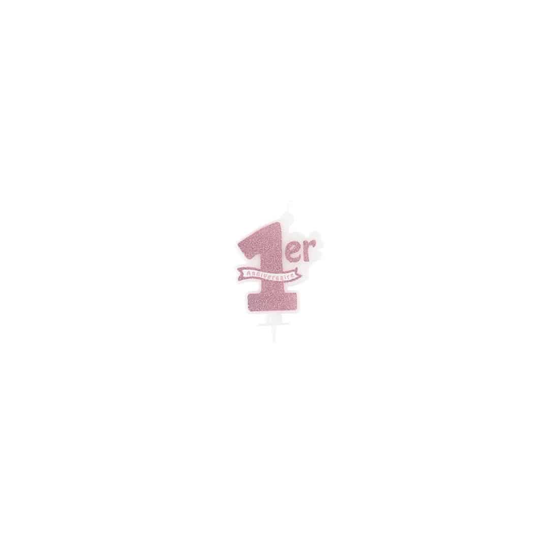 Candela-rosa-glitter-per-1°compleanno