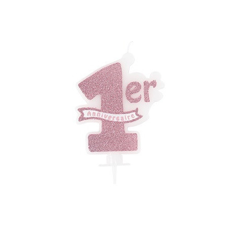 Candela-rosa-glitter-per-1°compleanno