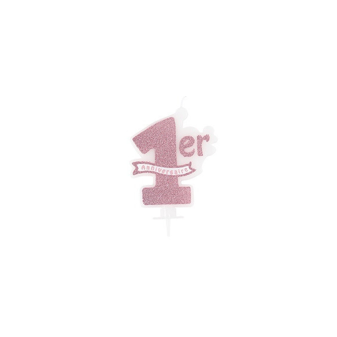 Candela-rosa-glitter-per-1°compleanno