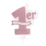 Candela-rosa-glitter-per-1°compleanno