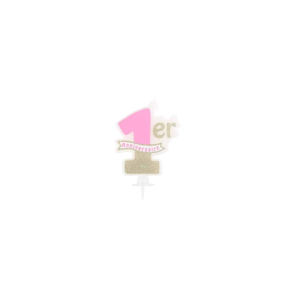 Candela per anniversario di 1 anno rosa e oro