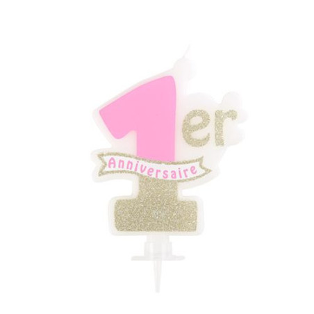 Candela per anniversario di 1 anno rosa e oro