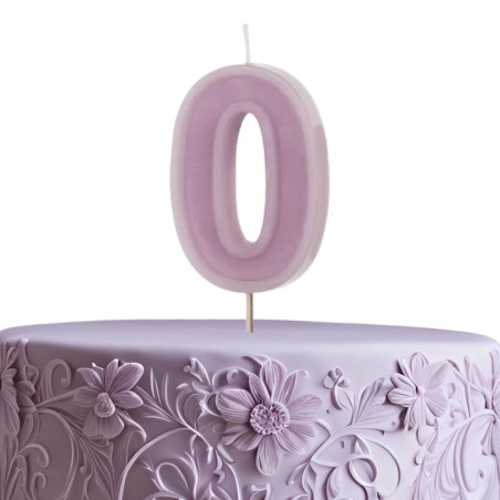 candela numero 0 viola pastello su una torta
