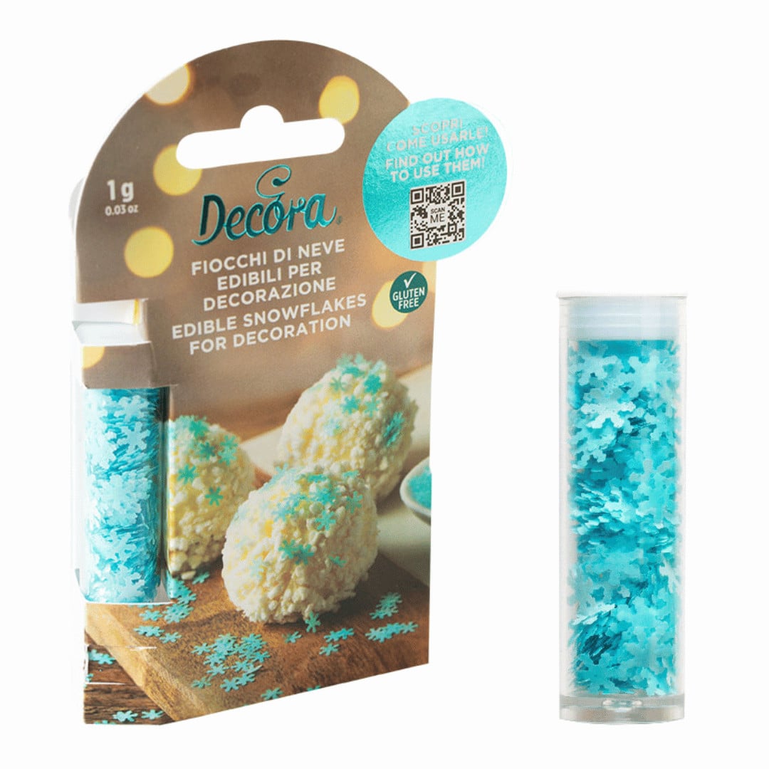 Decorazioni blu con fiocchi di neve commestibili