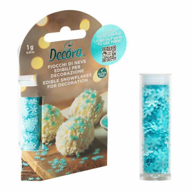 Decorazioni blu con fiocchi di neve commestibili