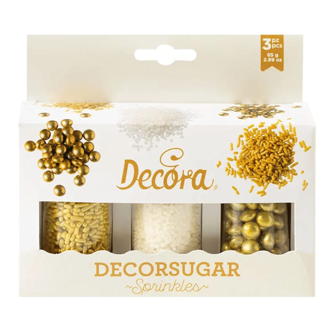 Trio di confettini dorati e bianchi