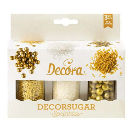 Trio di confettini dorati e bianchi