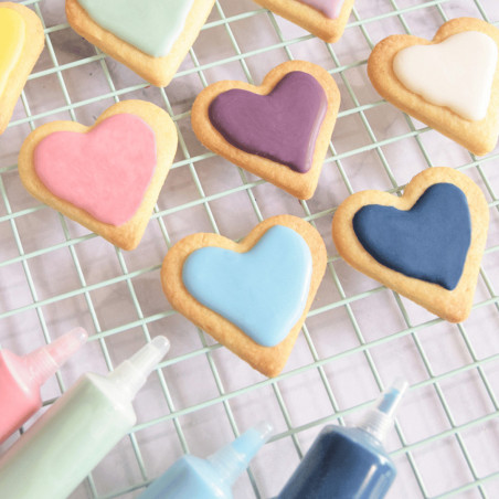 biscotti decorati con pennarello color cioccolato blu pastello